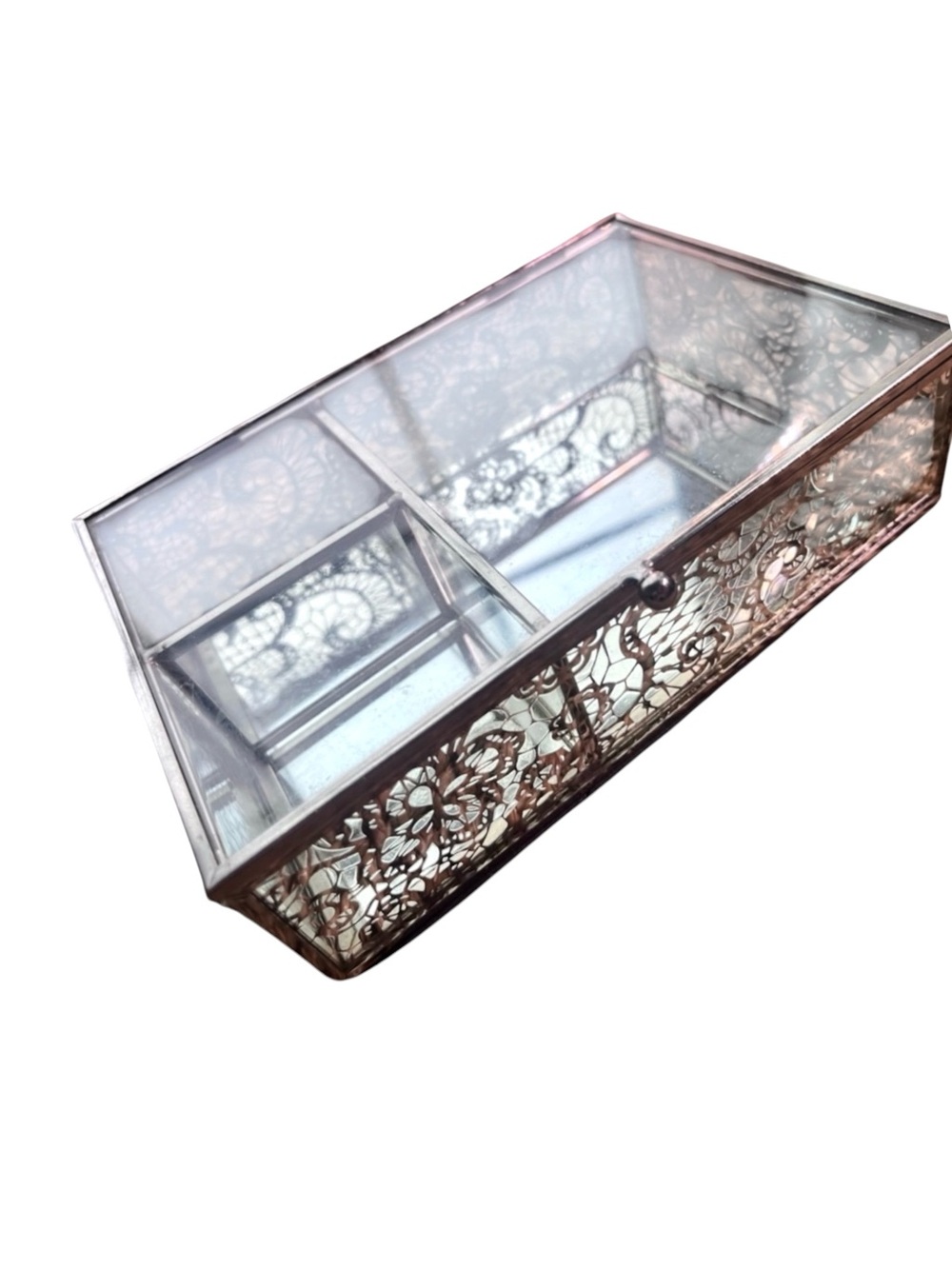Decorative Glass and Silver Jewelry Organizer Tray - Silver